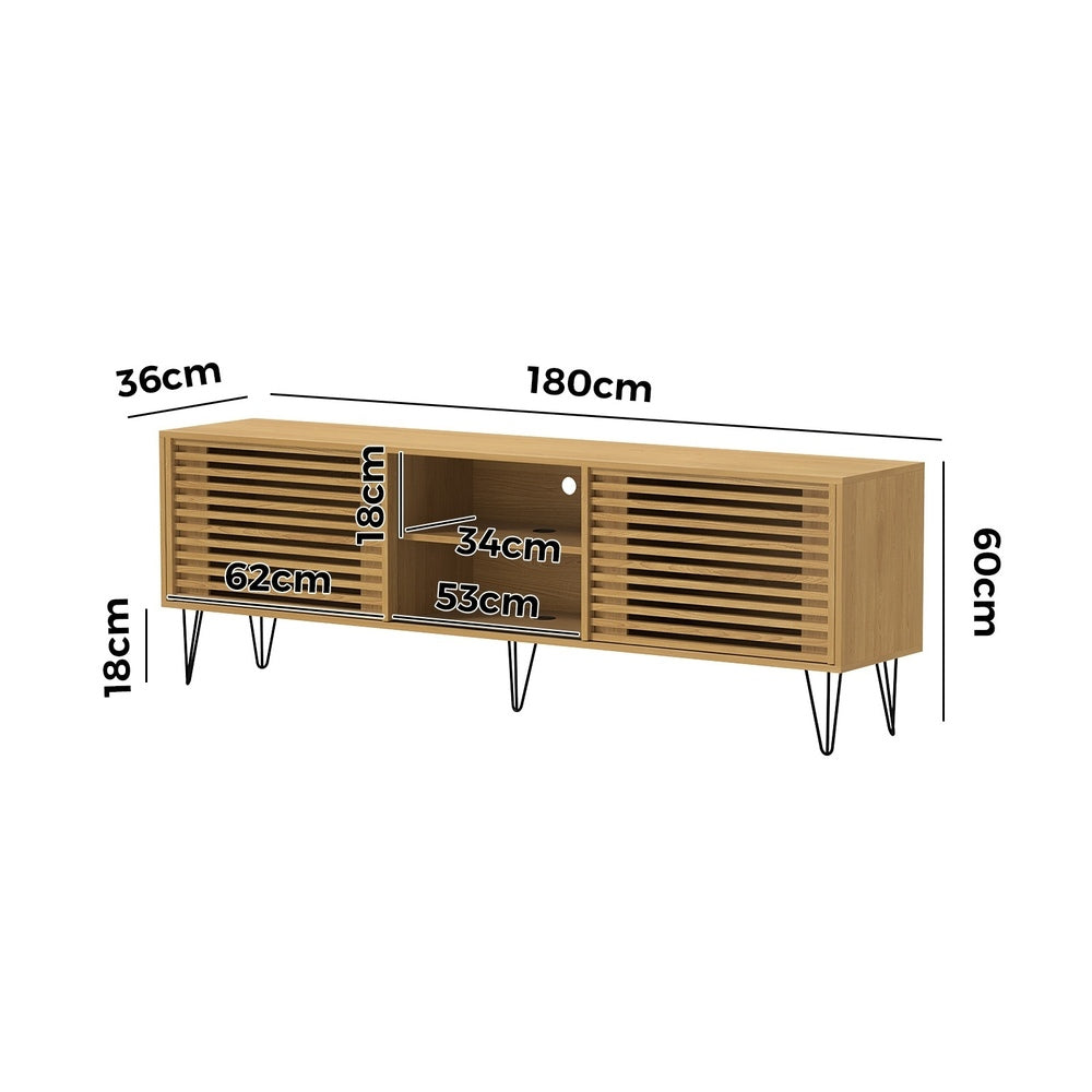 Oikiture TV Stand Cabinet Entertainment Unit Sliding Door 180cm Natural