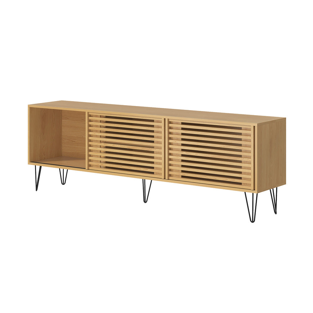 Oikiture TV Stand Cabinet Entertainment Unit Sliding Door 180cm Natural