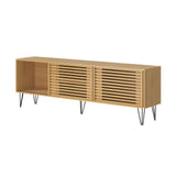 Oikiture TV Stand Cabinet Entertainment Unit Sliding Door 180cm Natural