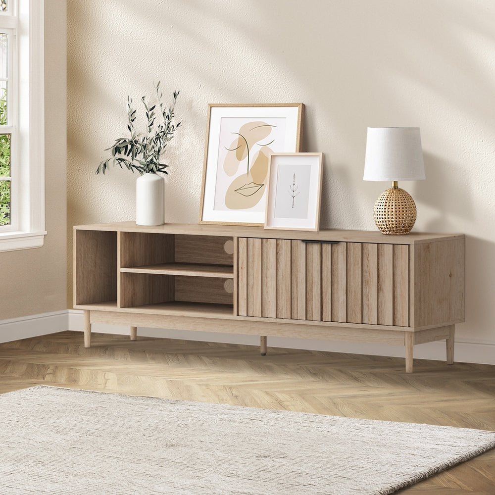 Oikiture TV Cabinet Entertainment Unit Stand 160cm Natural