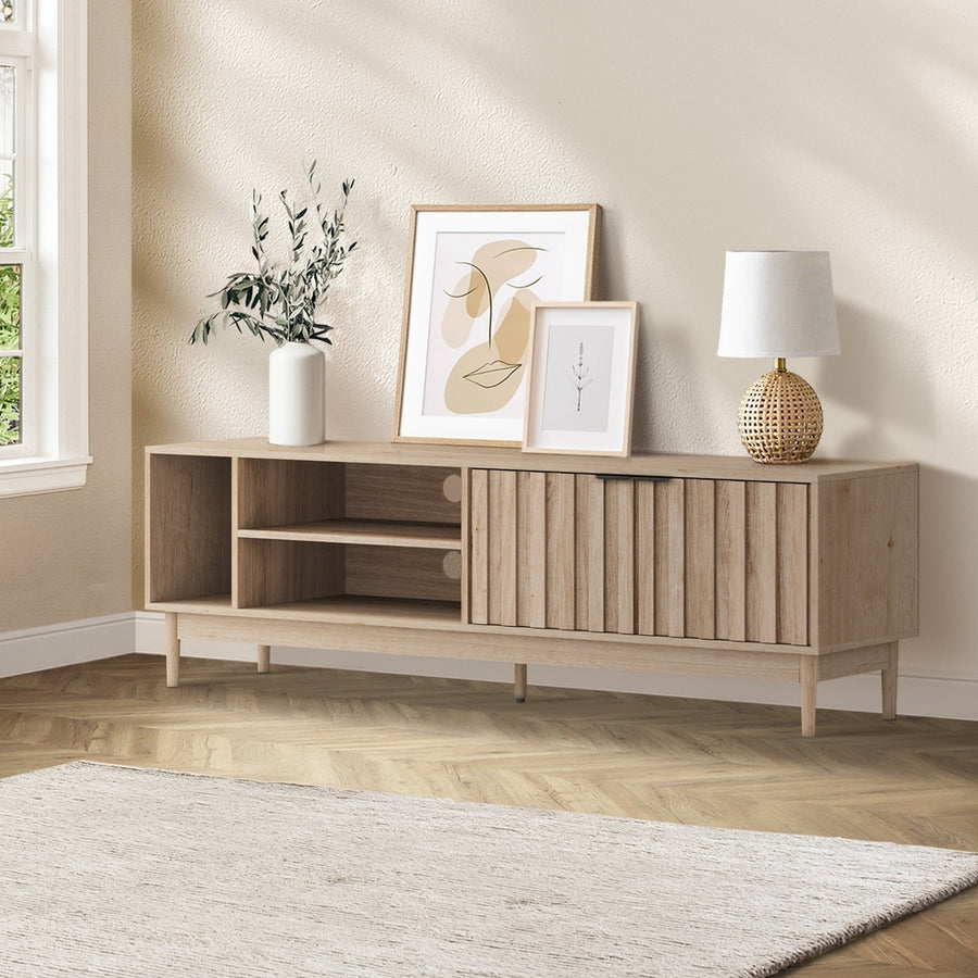 Oikiture TV Cabinet Entertainment Unit Stand 160cm Natural