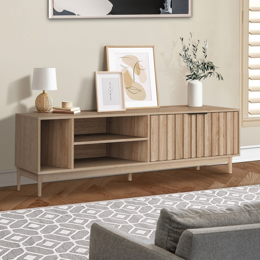 Oikiture TV Cabinet Entertainment Unit Stand 160cm Natural