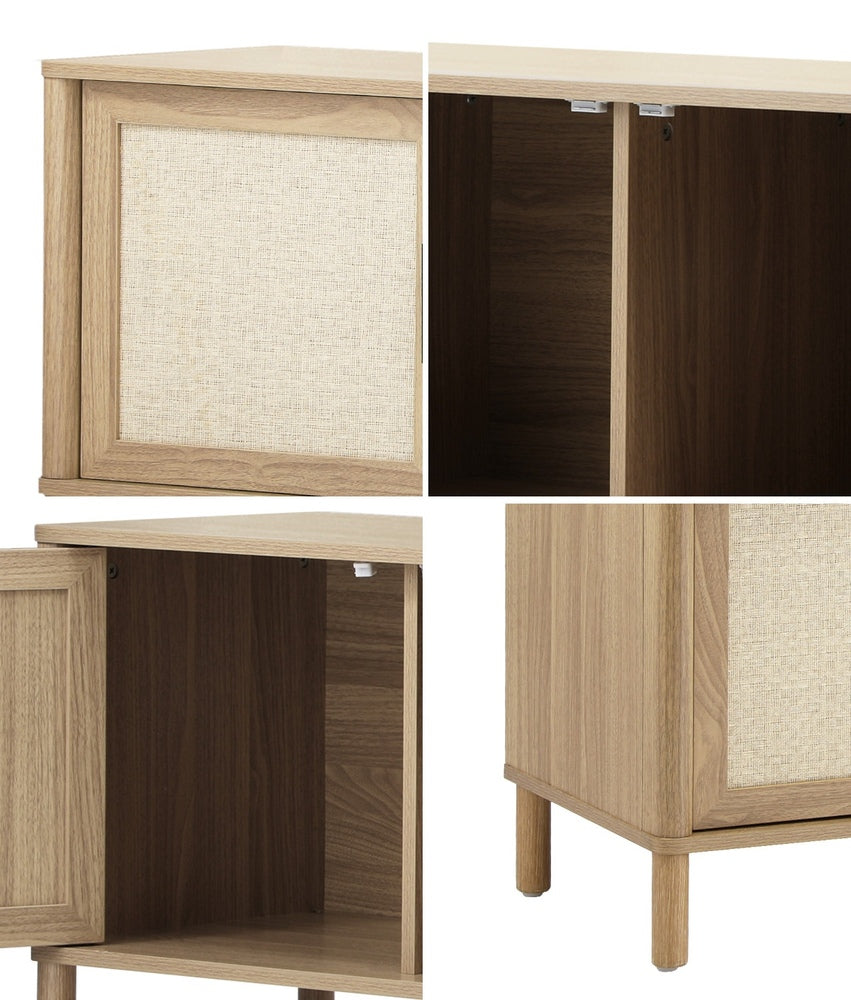 Oikiture TV Cabinet Entertainment Unit Stand 160cm Rattan Doors Natural