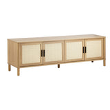 Oikiture TV Cabinet Entertainment Unit Stand 160cm Rattan Doors Natural