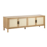 Oikiture TV Cabinet Entertainment Unit Stand 160cm Rattan Doors Natural - Close-Up Angle