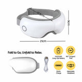 Livemor Eye Massager with Heat & Vibration | 180° Foldable Electric Eye Heat Mask with Bluetooth Music for Fatigue Relief | Rechargeable 3D Wrap-Around Temple Massager, White - Front View