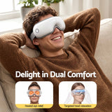 Livemor Eye Massager with Heat & Vibration | 180° Foldable Electric Eye Heat Mask with Bluetooth Music for Fatigue Relief | Rechargeable 3D Wrap-Around Temple Massager, White - Top-Down View