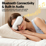 Livemor Eye Massager with Heat & Vibration | 180° Foldable Electric Eye Heat Mask with Bluetooth Music for Fatigue Relief | Rechargeable 3D Wrap-Around Temple Massager, White - Low Angle
