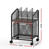 Artiss Mobile File Cabinet Rolling with Locking Wheels Wood Top Compact Storage Organiser Black - Front View