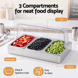 5-Star Chef 3 Pan Food Serving Display Stainless Steel with Clear Roll Top Cover - Top-Down View