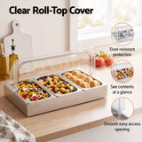 5-Star Chef 3 Pan Food Serving Display Stainless Steel with Clear Roll Top Cover - 45-Degree Angle
