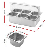 5-Star Chef 6 Pan Food Serving Display Stainless Steel Cooler Platter with Clear Roll Top Cover - Front View