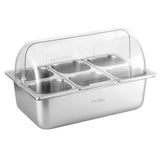 5-Star Chef 6 Pan Food Serving Display Stainless Steel Cooler Platter with Clear Roll Top Cover - Side View