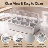 5-Star Chef 6 Pan Food Serving Display Stainless Steel Cooler Platter with Clear Roll Top Cover - Rear View