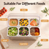 5-Star Chef 6 Pan Food Serving Display Stainless Steel Cooler Platter with Clear Roll Top Cover - Close-Up Angle