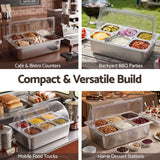 5-Star Chef 6 Pan Food Serving Display Stainless Steel Cooler Platter with Clear Roll Top Cover - Low Angle