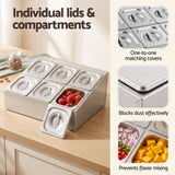 5-Star Chef 6 Pan Food Serving Display Container Stainless Steel Food Container Lids - 45-Degree Angle