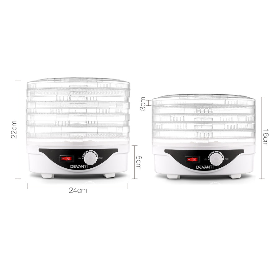 Devanti 5 Trays Food Dehydrator Fruit Dehydrators Pet Beef Jerky Dryer White, image 2