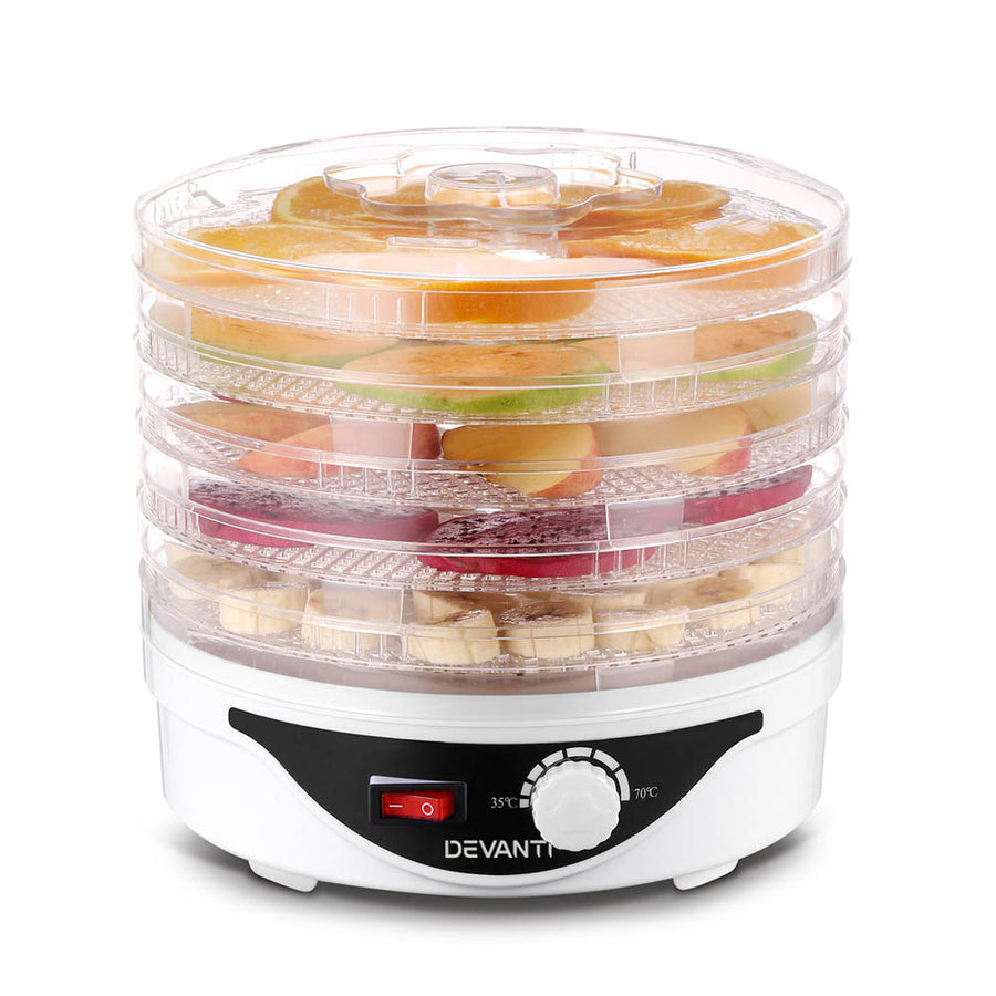 Devanti 5 Trays Food Dehydrator Fruit Dehydrators Pet Beef Jerky Dryer White, image 3