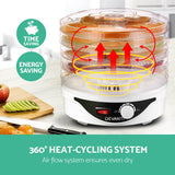 Devanti 5-Tray Food Dehydrator for Fruits, Vegetables, and Jerky - White - Top-Down View