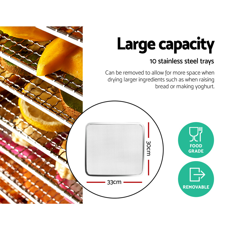 Devanti 10 Trays Food Dehydrator Stainless Steel Tray, image 6