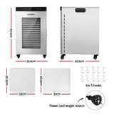 Devanti Food Dehydrator Stainless Steel Fruit Dryer 16 Tray Silver - Front View