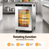 Devanti Food Dehydrator Stainless Steel Fruit Dryer 16 Tray Silver