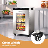 Devanti Food Dehydrator Stainless Steel Fruit Dryer 16 Tray Silver - Close-Up Angle