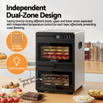 Devanti 12 Trays Food Dehydrator Dual-Zone Stainless Steel Fruit Jerky Dryer, image 5
