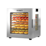 Devanti 10 Trays Food Dehydrator Stainless Steel Visible Glass Door 850W - Front View