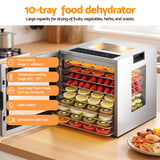 Devanti 10 Trays Food Dehydrator Stainless Steel Visible Glass Door 850W - 45-Degree Angle