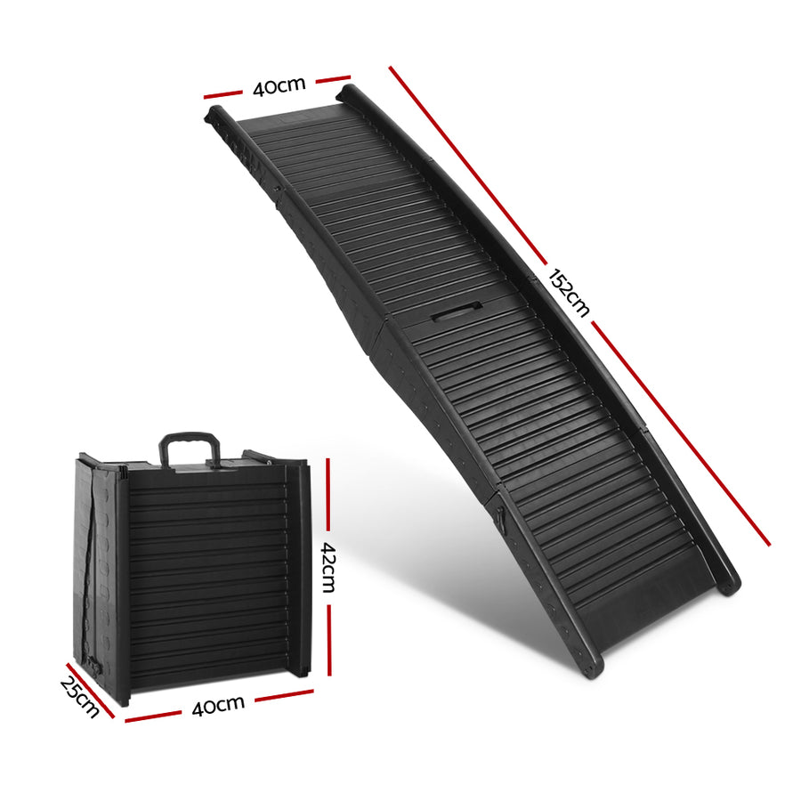 i.Pet black folding plastic dog ramp for cars and SUVs, slip-resistant ramp surface