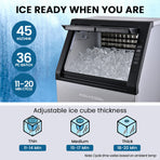 POLYCOOL Commercial Ice Maker Machine, up to 45kg/24hr, Timer & Self Cleaning Programs