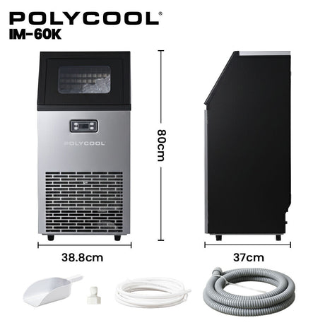 POLYCOOL Commercial Ice Maker Machine, up to 60kg/24hr, Timer & Self Cleaning Programs, image 6