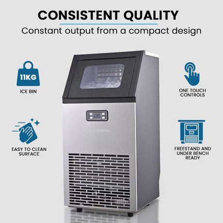 POLYCOOL Commercial Ice Maker Machine, up to 60kg/24hr, Timer & Self Cleaning Programs, image 2