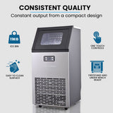 POLYCOOL Commercial Ice Maker Machine, up to 60kg/24hr, Timer & Self Cleaning Programs - Front View