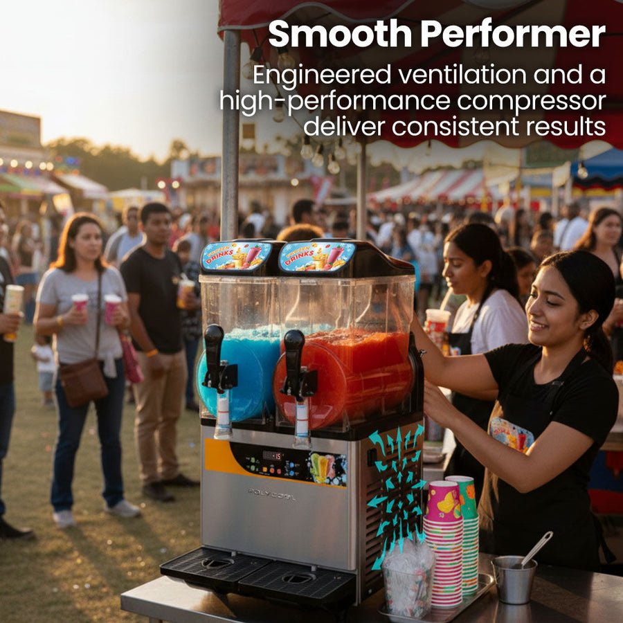 POLYCOOL 24L Double Tank Commercial Slush Machine, Digital Control Panel, SAA Approved, Juice and Frozen Slushy Maker