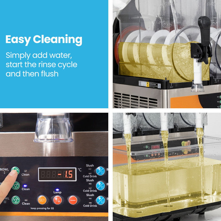 POLYCOOL 36L Triple Tank Commercial Slush Machine, Digital Control Panel, SAA Approved, Juice and Frozen Slushy Maker