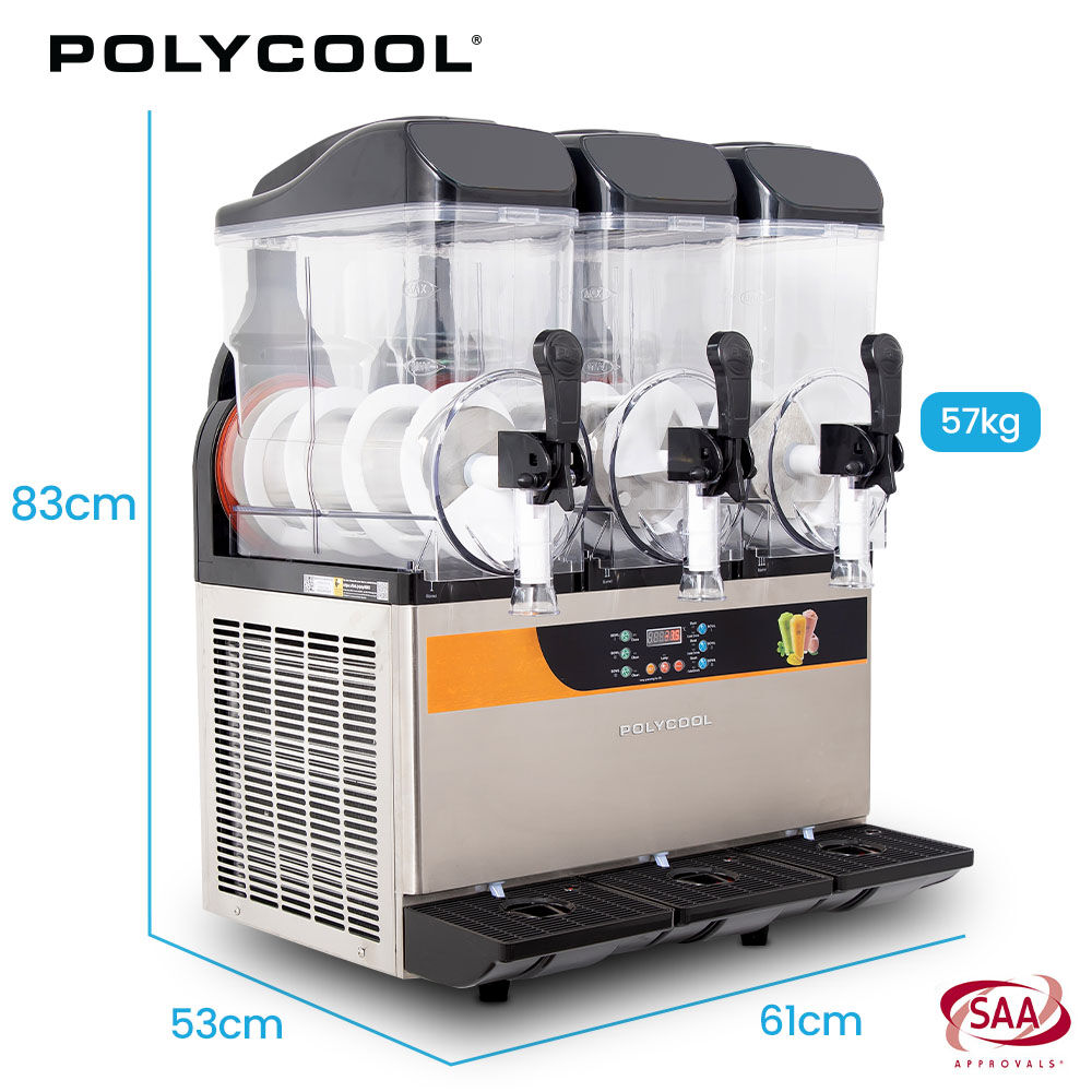 POLYCOOL 36L Triple Tank Commercial Slush Machine, Digital Control Panel, SAA Approved, Juice and Frozen Slushy Maker