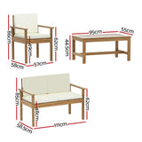 Gardeon 4-Piece Outdoor Sofa Set Wooden Couch Lounge Setting - Front View