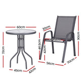Gardeon 3PC Outdoor Bistro Set Table and Chairs Stackable Patio Furniture Grey