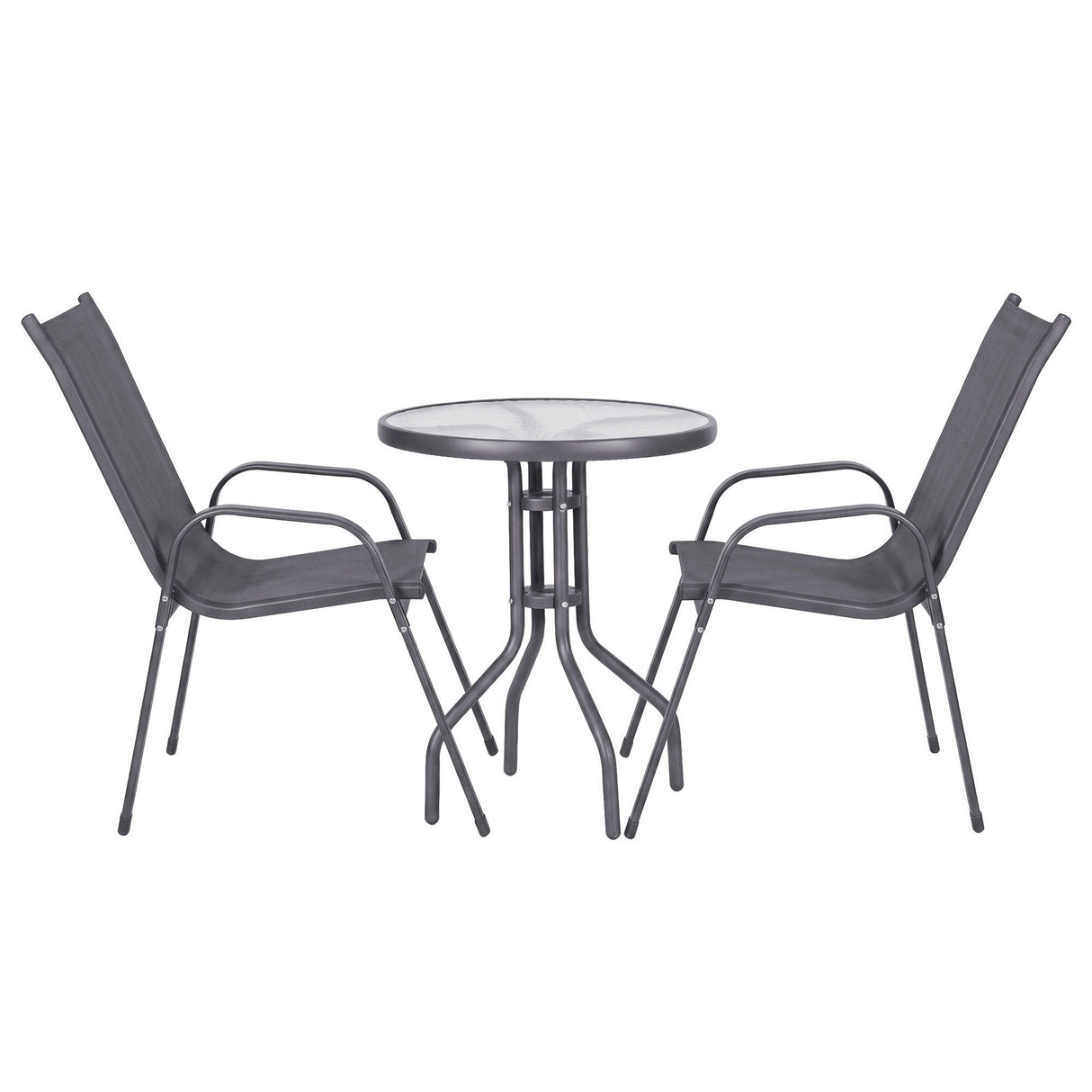 Gardeon 3PC Outdoor Bistro Set Table and Chairs Stackable Patio Furniture Grey