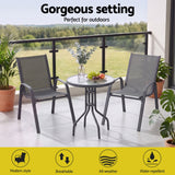 Gardeon 3PC Outdoor Bistro Set Table and Chairs Stackable Patio Furniture Grey - Top-Down View