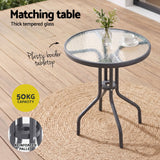Gardeon 3PC Outdoor Bistro Set Table and Chairs Stackable Patio Furniture Grey - Rear View