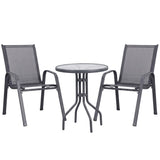 Gardeon 3PC Outdoor Bistro Set Table and Chairs Stackable Patio Furniture Grey - Close-Up Angle