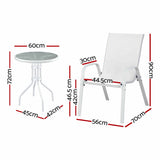 Gardeon 3PC Outdoor Bistro Set Table and Chairs Stackable Patio Furniture White - Front View