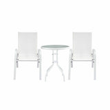Gardeon 3PC Outdoor Bistro Set Table and Chairs Stackable Patio Furniture White - Side View
