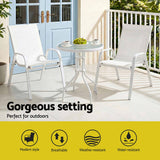 Gardeon 3PC Outdoor Bistro Set Table and Chairs Stackable Patio Furniture White - Top-Down View