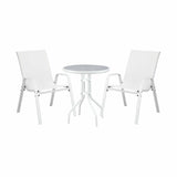 Gardeon 3PC Outdoor Bistro Set Table and Chairs Stackable Patio Furniture White - Close-Up Angle