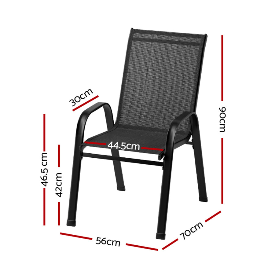 Gardeon set of 6 black stackable outdoor dining chairs, steel frame, textilene fabric seat and back